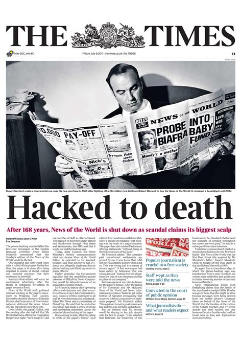 hacked  death  times murdoch news   world cover reading