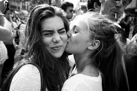 Black And White Cute Friends Kiss Lesbian Image