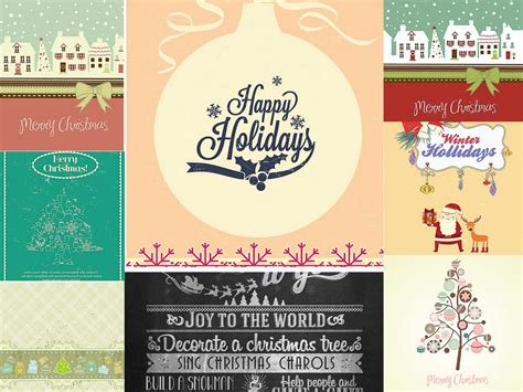 vintage cute christmas tcard set vector free download