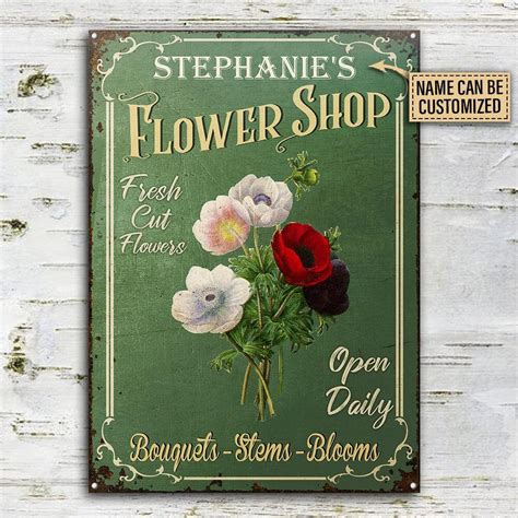 personalized flower shop metal sign bouquet sign flower etsy