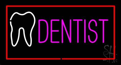 Pink Dentist White Tooth Red Border Animated Led Neon Sign Dentist