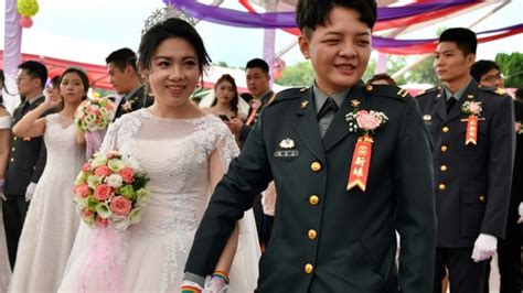 gay couples tie knot for first time at taiwan military wedding