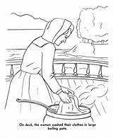 Pilgrims Coloring Pages Thanksgiving Story Bible Pilgrim Washing Landing First Printables Mayflower Clothes Usa Go History Plymouth America Print Next sketch template