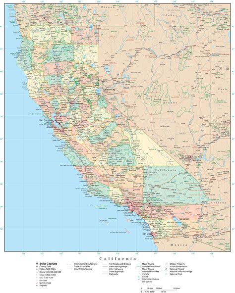 california state map  adobe illustrator vector format detailed
