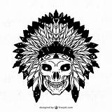 Skull Indian Vector Feathers Drawn Hand sketch template