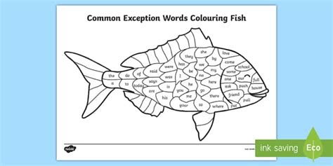 year  common exception words colouring fish worksheet worksheets