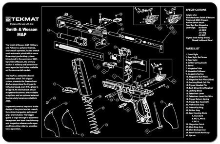 tekmat smith wesson mp pistol gun cleaning mat  exploded parts