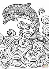 Coloring Pages Zentangle Dolphin Scrolling Wave Sea sketch template