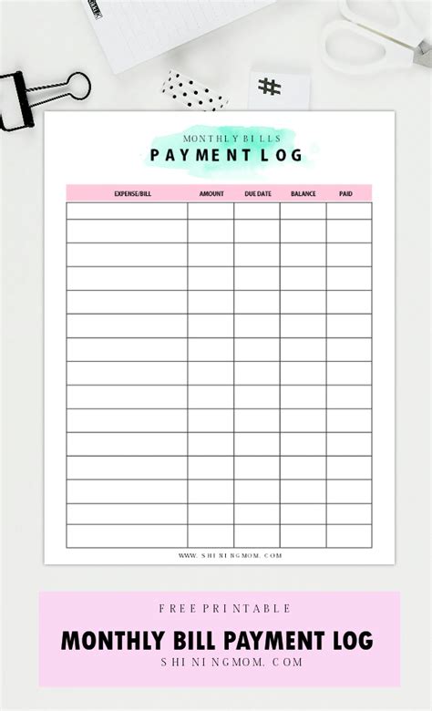 youll love     monthly bills payment printable