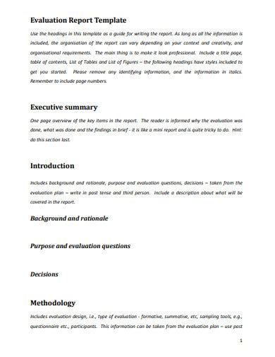 evaluation report  examples format  examples