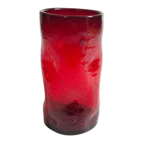 Vintage Red Blenko Crackle Glass Vase Chairish