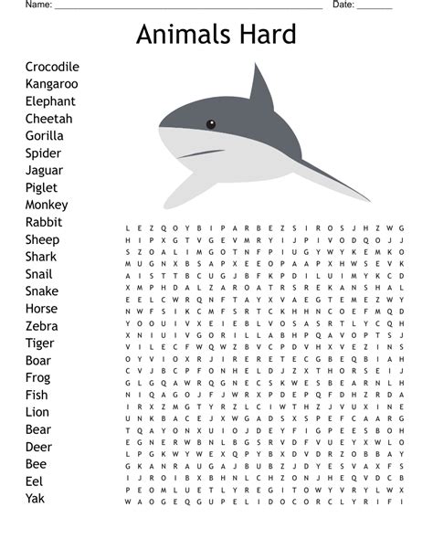 animals hard word search wordmint