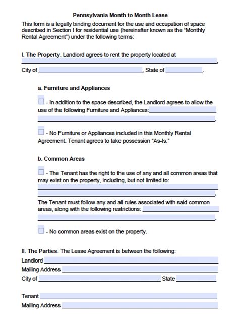 pennsylvania month  month lease agreement template  word