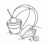 Beach Coloring Drawing Pages Clipart Ball Shovel Outline Sand Sketch Kids Cliparts Toys Bucket Printable Sheets Color Stamps Line Pencil sketch template