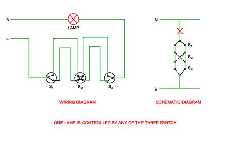 schematic  wiring diagram   lamp  controlled     switches electrical