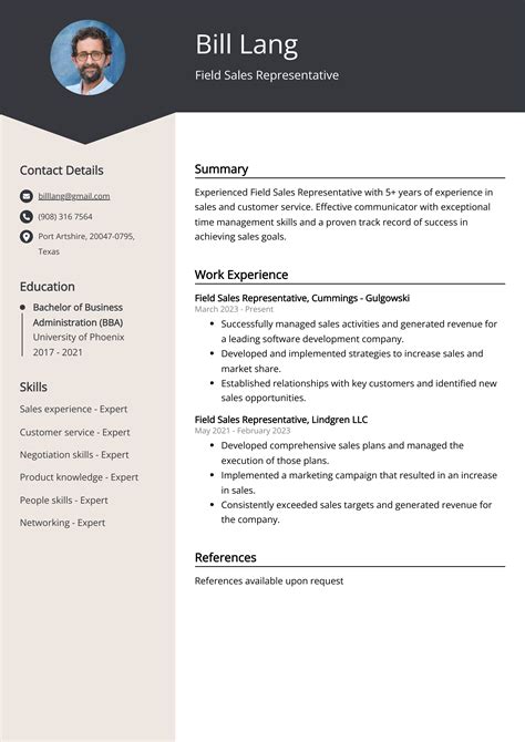 experienced field sales representative resume   guide
