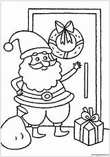 Coloring Santa Door Knocking Claus Pages Christmas Color Holidays Getcolorings sketch template