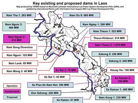 map  key existing  proposed dams  laos international rivers