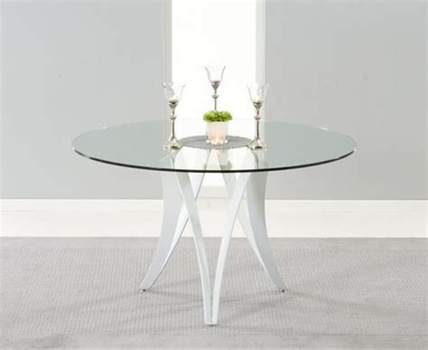 Round 130 Glass Dining Table And 4 Ivory White Chairs Homegenies