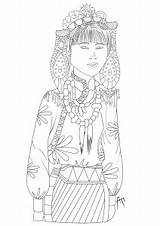 Coloring Tibet Pages Tibetan Adults Woman Costume Traditional Her sketch template