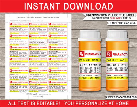 prescription chill pill labels template emergency chill prescription printable chill pill