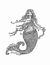 Mermaid Coloring Pages Printable Adult Adults sketch template