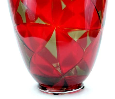 Barovier And Toso Red Mosaic Triangle Murano Glass Vase