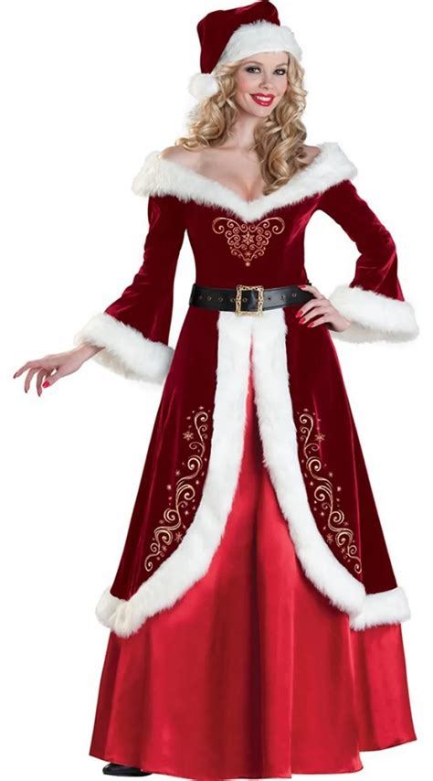 Women Luxury Christmas Queen Dress Princess Santa Costume Sexy Long