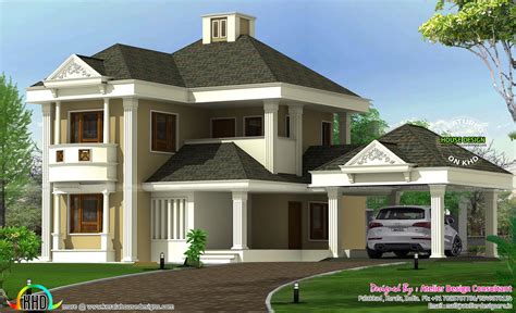 cute colonial style sloped roof home   sqft kerala home design  floor plans