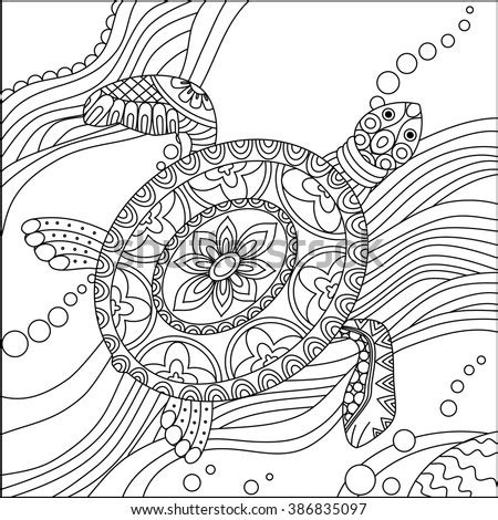 sea turtle doodle zentangle hand drawn vector illustration coloring