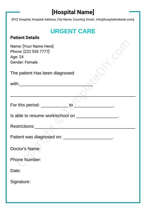 urgent care doctors note printable template   word