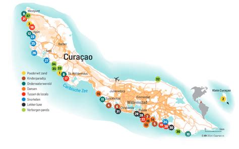 de  stranden van curacao  kaart wonen adnl