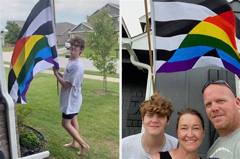 papá cuelga la bandera del orgullo para apoyar a su hijo