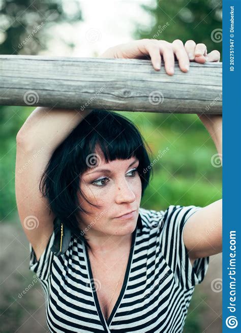 Dark Haired Woman Outdoors In The Village Stock Image Image Of Model