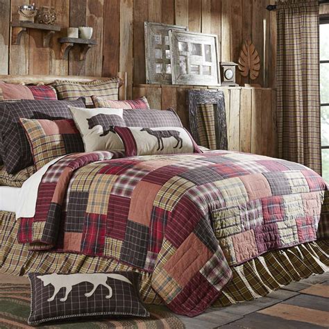 crimson red rustic lodge bedding laramie cotton pre washed patchwork chambray queen quilt