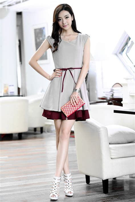 Korean Fashion Summer Women Chiffon Dress Slim Waist