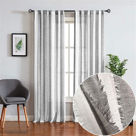 grey  white striped curtains