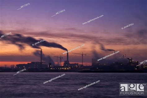 sunrise   chemical plant   dutch dordrecht   banks   river beneden merwede
