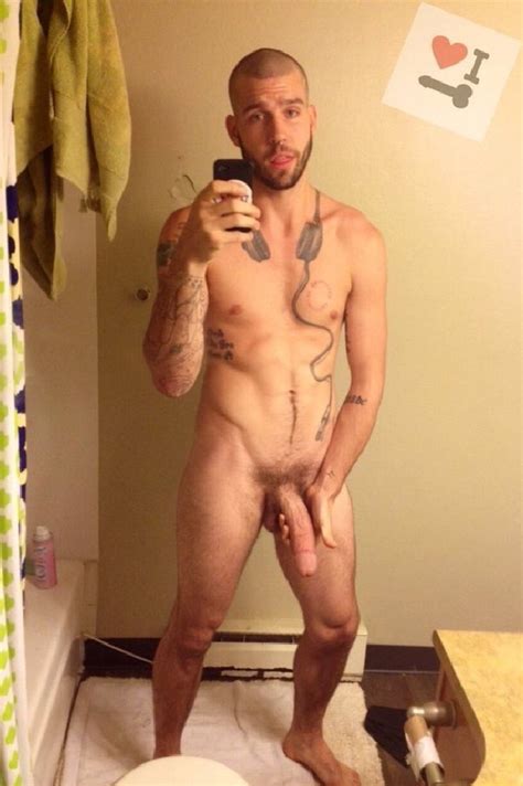 nude tattooed man holding his big dick nude man selfies