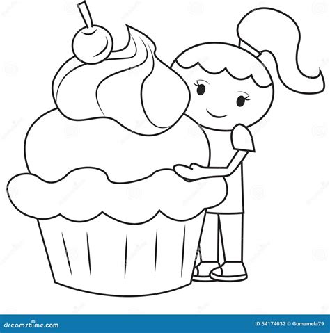 girl   big cupcake coloring page stock illustration