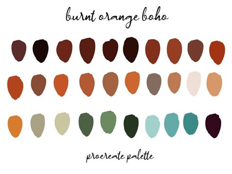 burnt orange boho procreate color palette swatch palette etsy
