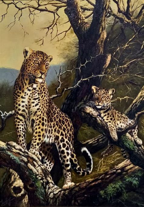 jacob de nooijer  luipaard met jong wildlife catawiki
