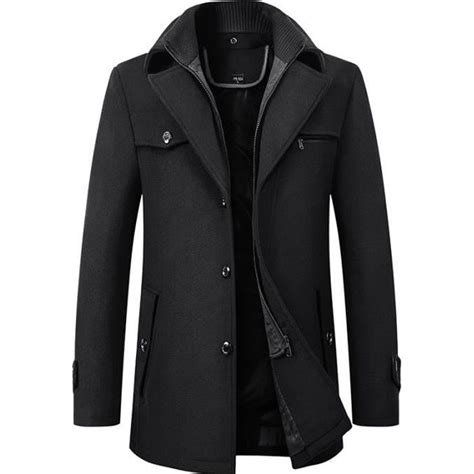 manteau homme pardessus laine mi long caban veste chaud noir noir noir cdiscount pret  porter