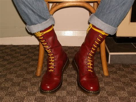 hole cherry red  martens  yellow laces red  martens yellow lace  martens