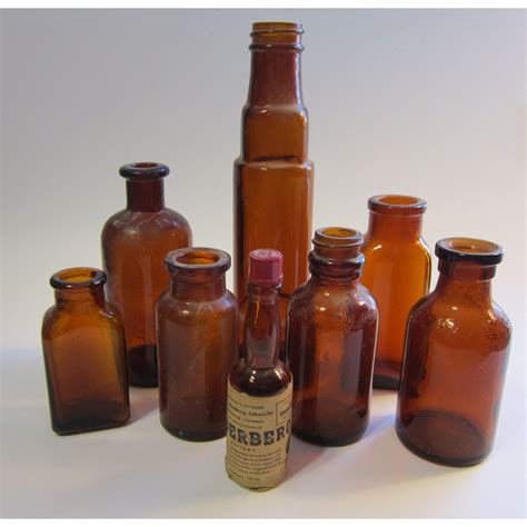 Sale 8 Vintage Brown Glass Bottles Instant Collection