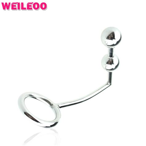 stainless steel anal hook with 2 ball prostate massage butt plug anal