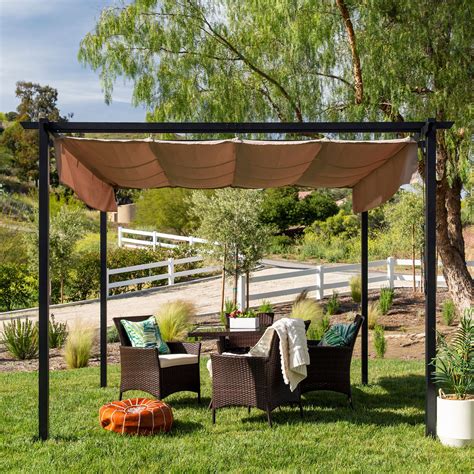 choice products xft patio weather resistant pergola shelter  retractable sun shade
