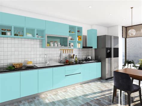 sky blue straight modular kitchen india homelane