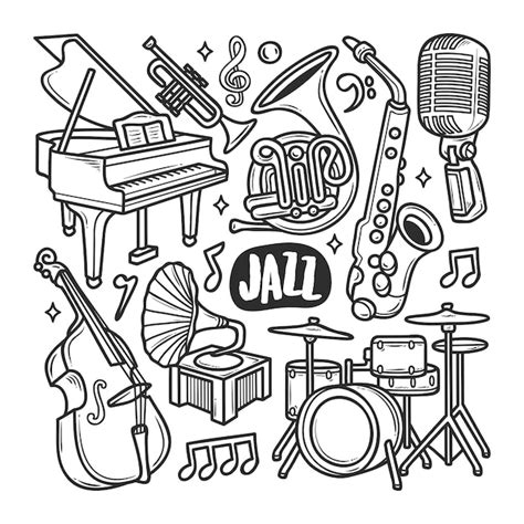 premium vector jazz icons hand drawn doodle coloring