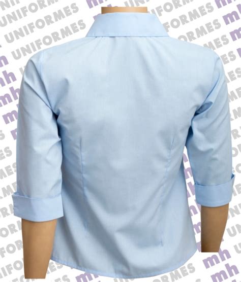 camisa feminina manga 3 4 azul claro